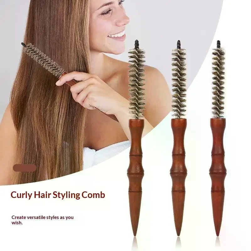 Mini Curling Comb Hair Salon Hairstyle Multi-functional Small Portable Round Wooden Roller Styling Beard Care Tool for All Hair