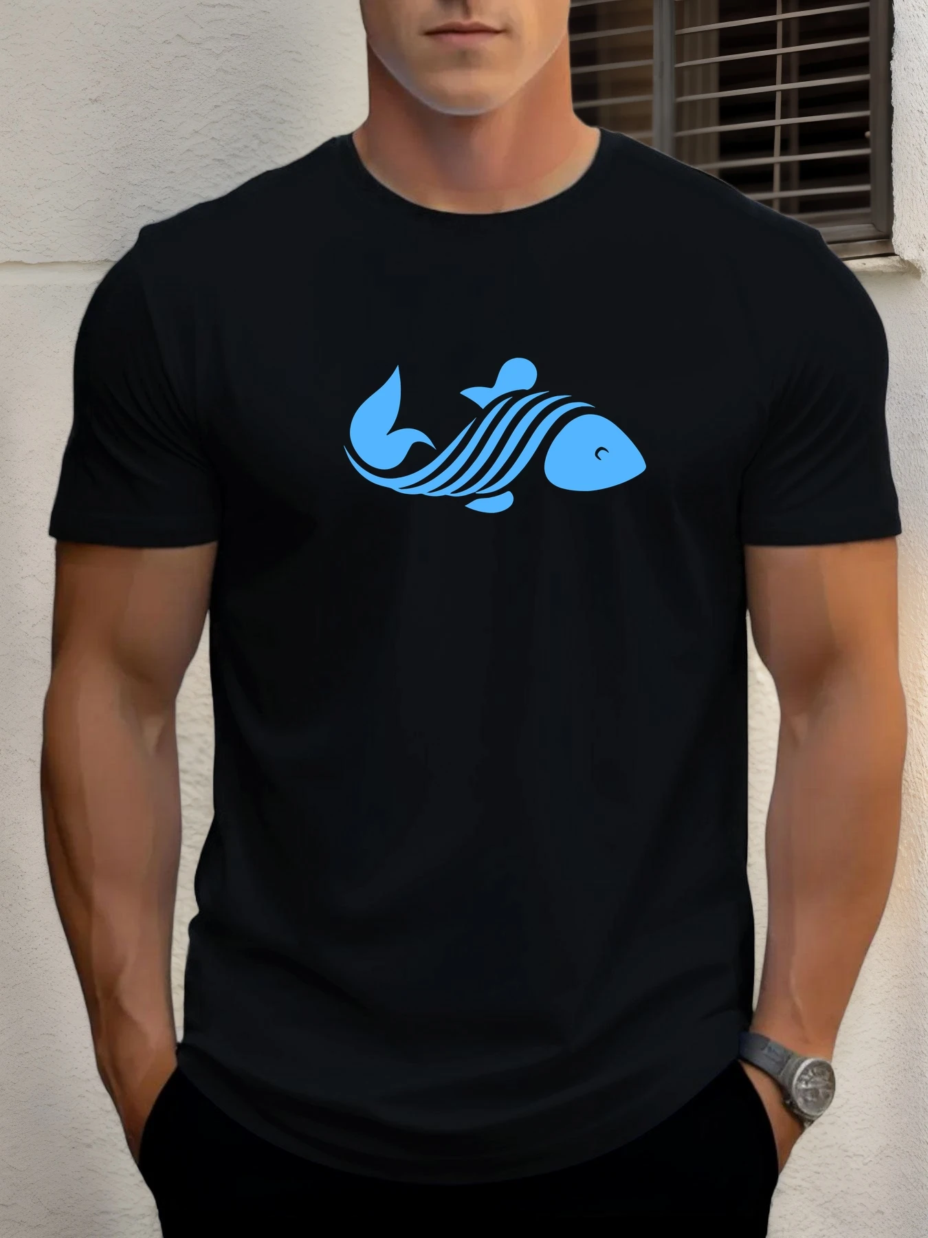 

T Shirts For Men Fish 100% Cotton Graphic Printing Summer Round Neck T-Shirt Casual Breathable Street Style Daily Top