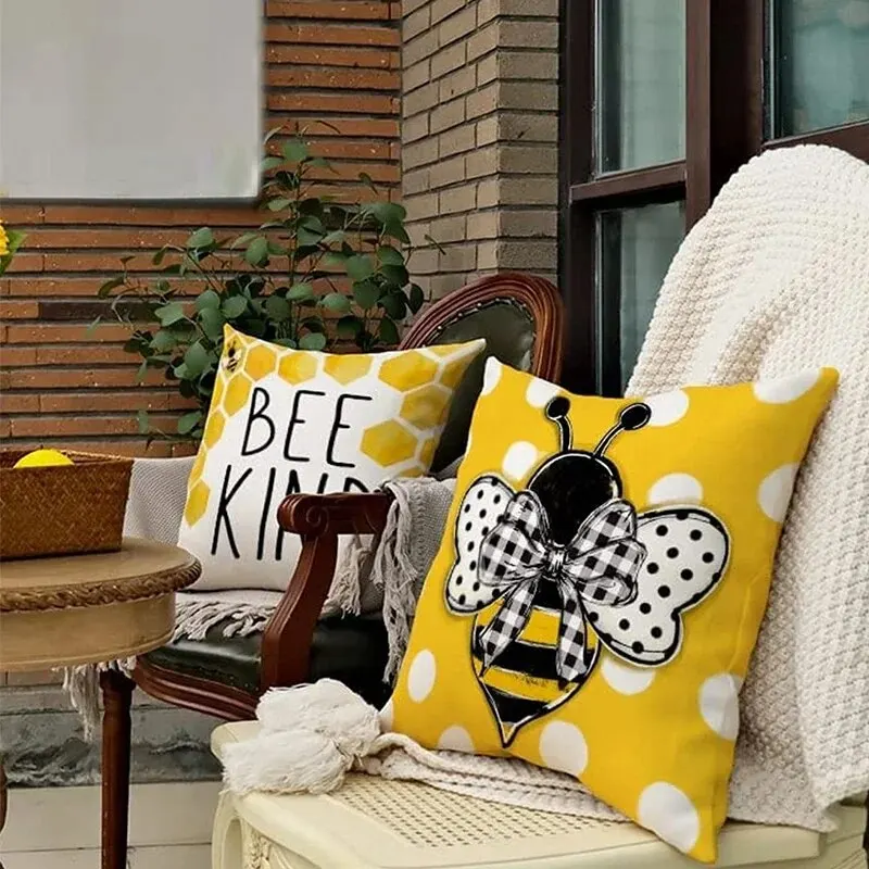 1pcs Set Bee & Letter Graphic Cushion Cover Without Filler Cartoon Cute Decorative Throw Pillow Case For Living Room Home Decor