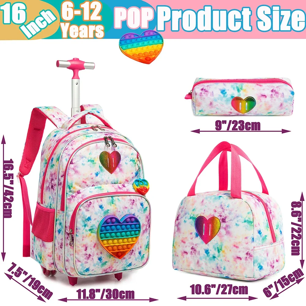 Imagem -03 - Bikab Pcs Kids Bagagem Wheeled Bolsa Mochilas Escolares para Meninas com Rodas com Lancheira Lápis Case Kid Bagagem com Rolo