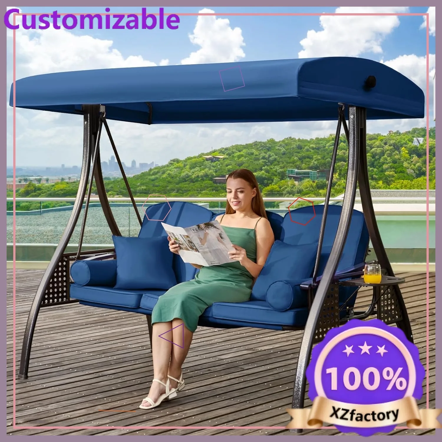 Factory Direct 2026 3 in 1 Porch Swing with Canopy, 3 Seat Patio Swing Chair, Thickened Cushions & Cup Holders for Backyard, Gar
