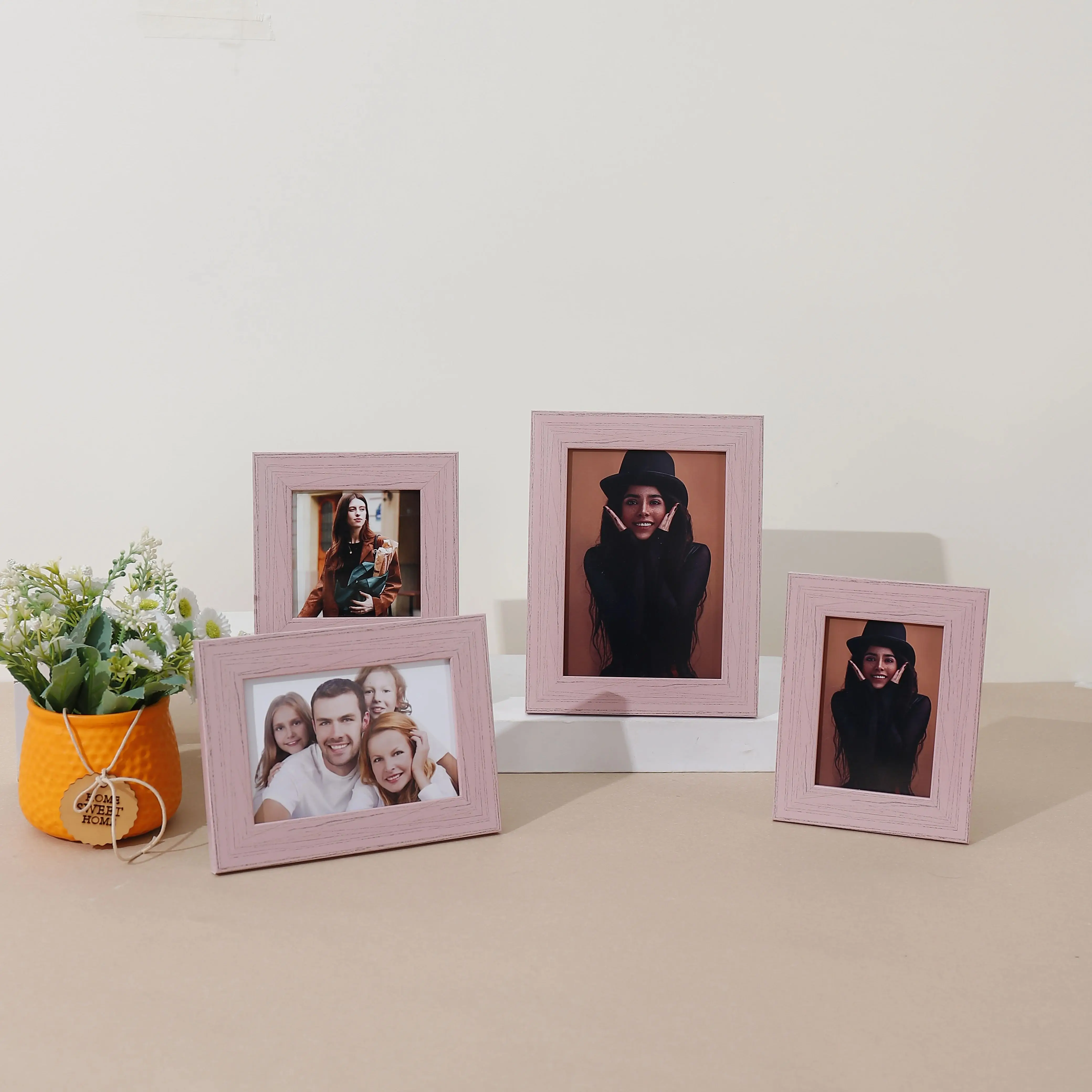 Pink Warm American Style Photo Frame Home Decoration Imitation Wood Grain Art Plastic Photo Frame