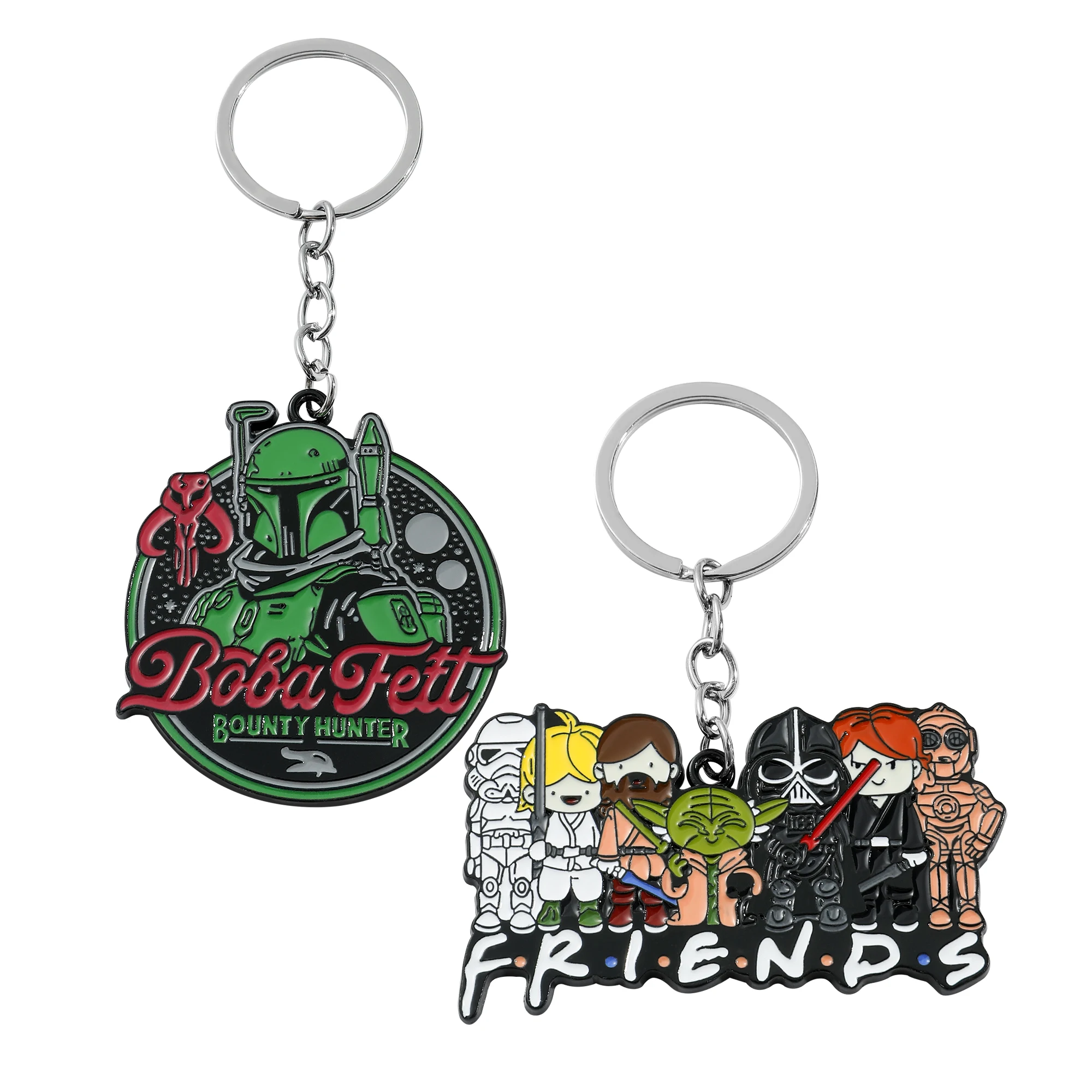 Star Wars Protagonist Group Enameled Keychain with Boba Fett Pendant Metal Keyrings for Backpack Accessory Gift for Friends