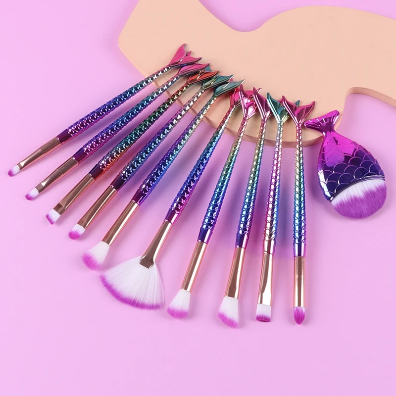 11pcs mermaid make-up brush set make-up tool make-up brush big fish foundation brush