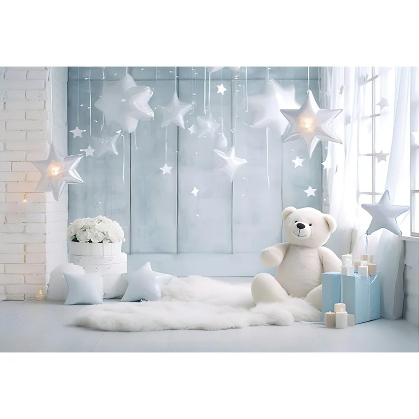 Mehofond Photography Background Light Blue Bear Star Interior Baby Shower Cake Smash Portrait Photo Studio Photocall Props