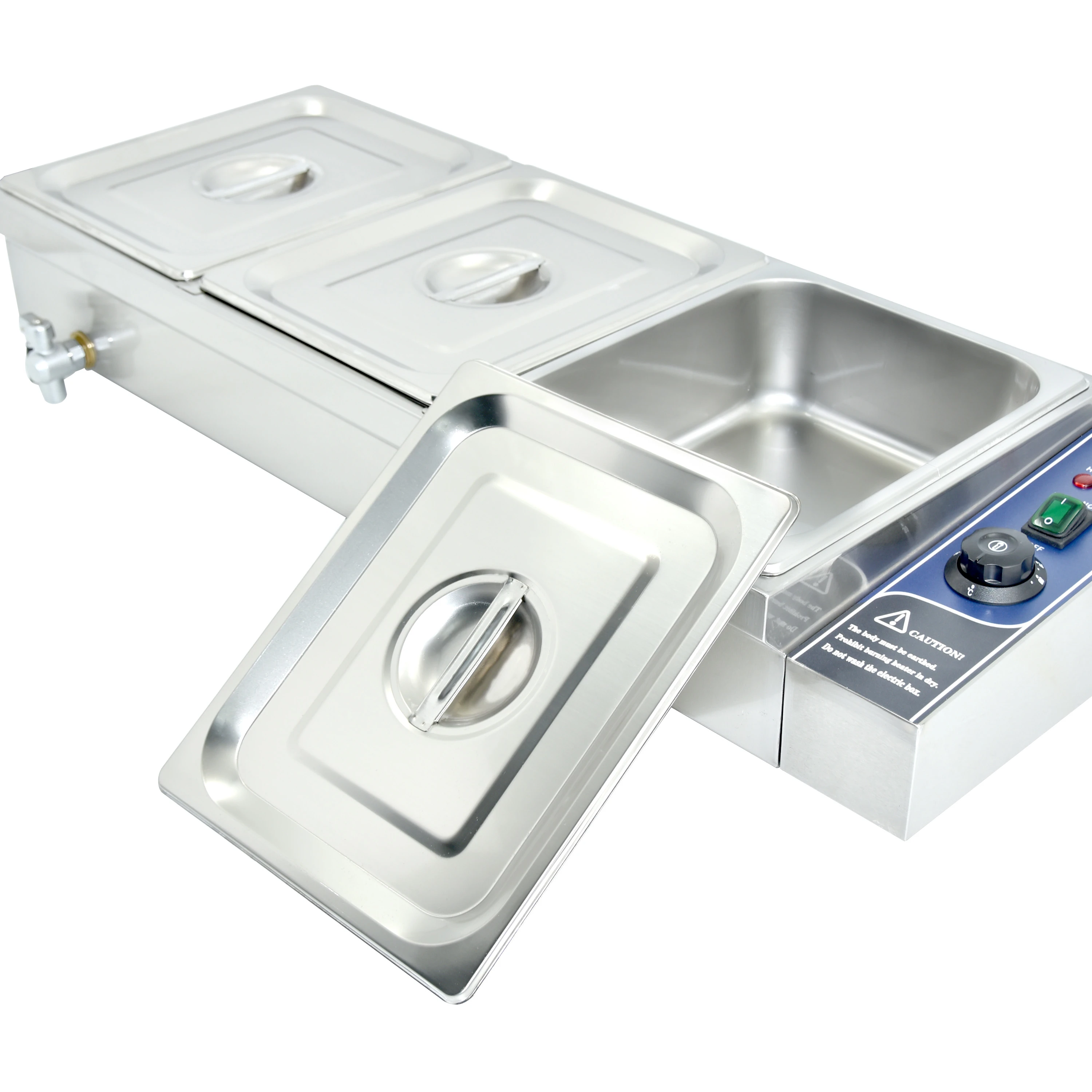 

3 Pcs Table Top Stainless Steel Electric Bain Marie With Water Tap In Restaurant