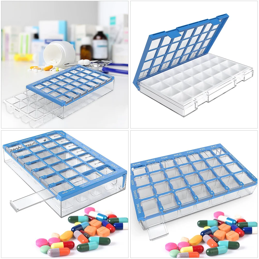 

1Pcs Weekly Pill Organizer 28 Grids Durable Transparent Medicine Storage Case Portable Travel Medicine Holder Storage Container