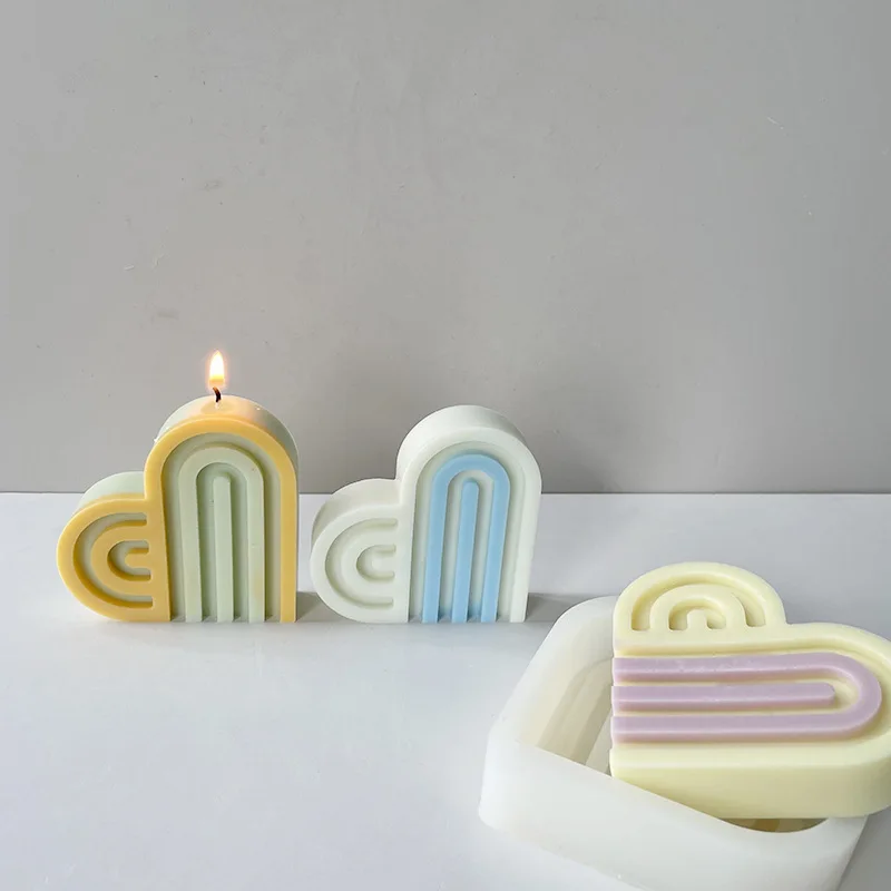 

DIY Art Geometric Rainbow Heart Love Arch Candle Silicone Mold Handmade Craft Aromatherapy Candle Soy Wax Mould Making Supplies