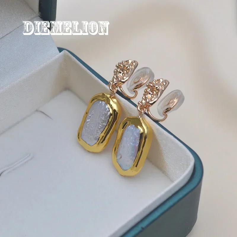 

Vintage Rectangle Natural Freshwater Pearl Earrings Pierced and Non Pierced Mosquito Coil Ear Clip for Women Wedding Jewelry
