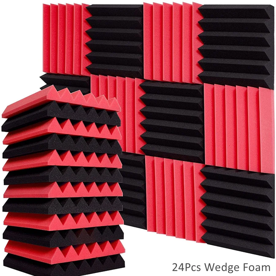 

24Pcs Color Mixed 12"x12"x2" Acoustic Foam Panel Studio Wedge Tiles Soundproof Foam KTV Room Sound Absorbing Wall Pad with Tapes