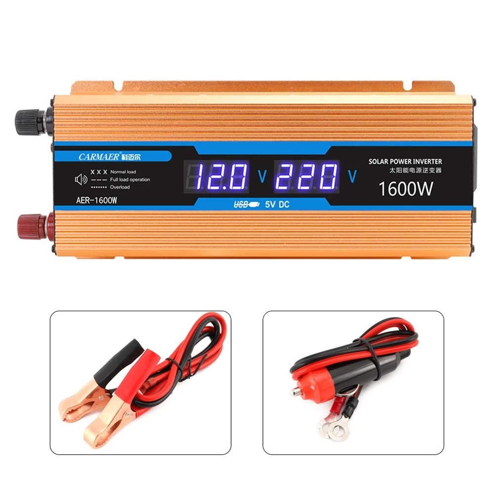 Carmaer Modified Sine Wave 24V to 220V 1600W Car Multi-function Double Digital Display Inverter Household Power Converter