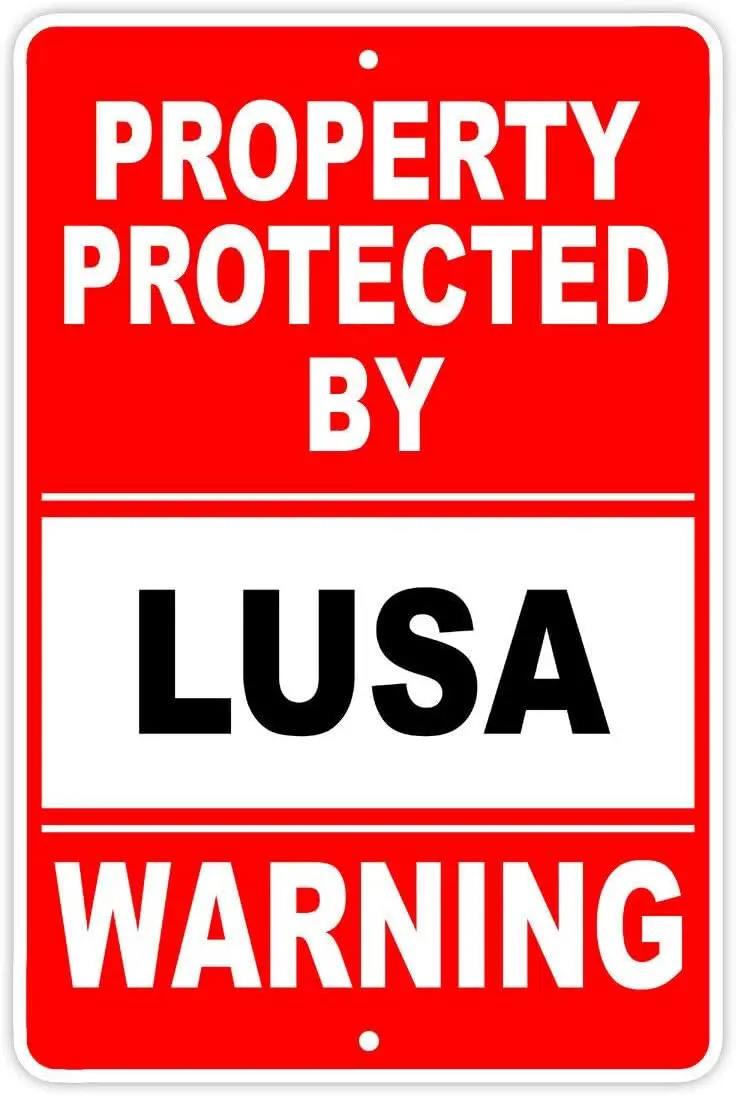 SIGNCHAT Protected by Lusa Gun Pistol Rifle Revolver Metal Poster Wall Art Decor Tin Sign 8X12 Inches sign