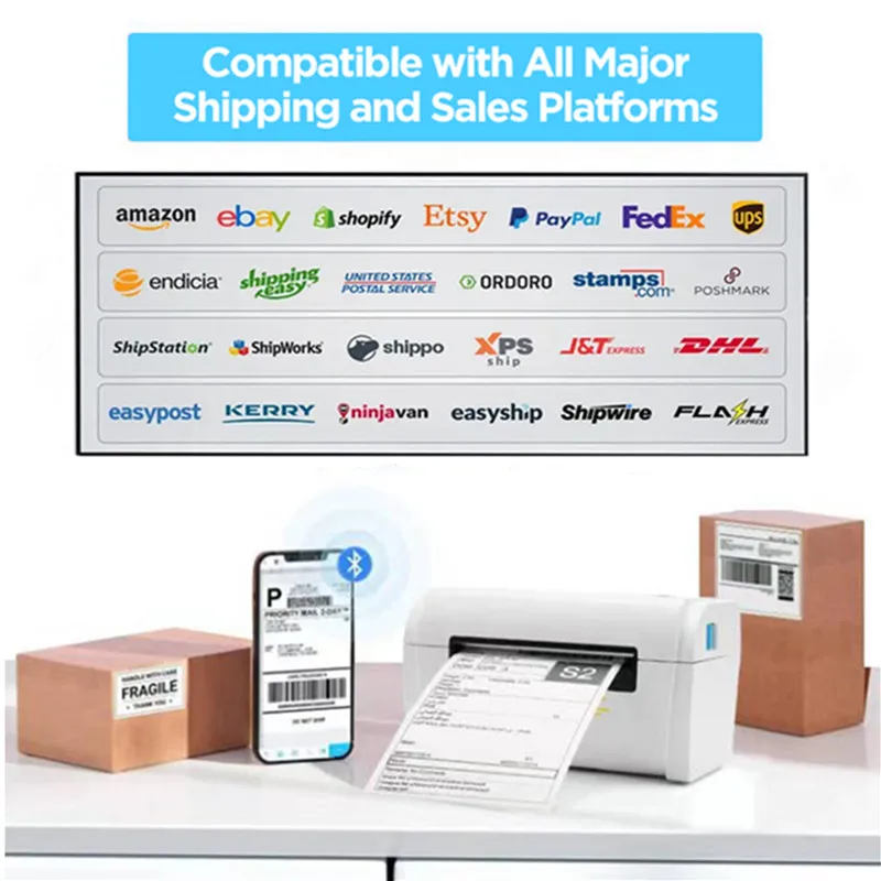 Imagem -04 - Impressora de Etiquetas Térmica sem Fio Bluetooth Pequena Impressora de Etiquetas do Transporte Compatível com Iphone Android Windows Mac os 4x6 Polegadas