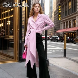 GALCAUR Striped Patchwork Lace Up Casual Shirts For Women Lapel Long Sleeve Spliced Button Slim Fashion Blouses Female Clothing