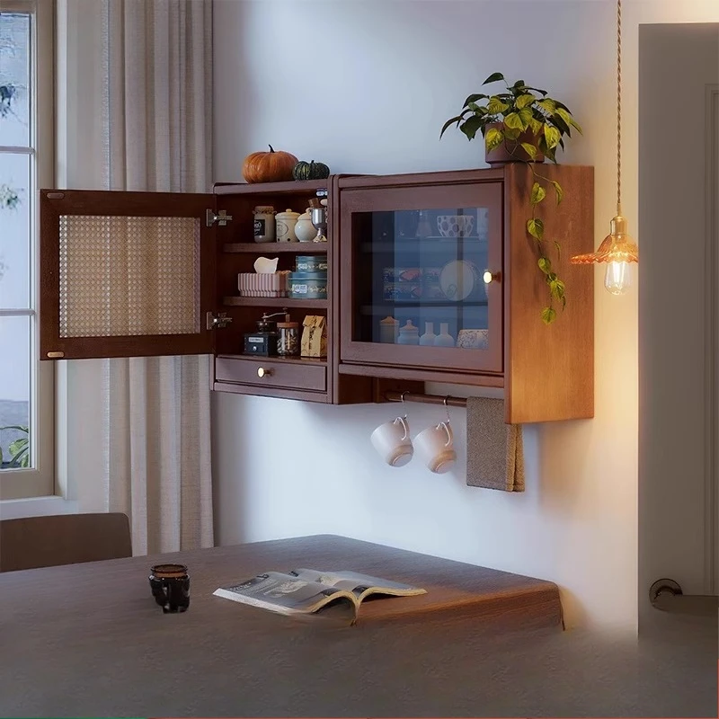 

Solid wood dining side hanging cabinet cabinet wall rack wall cup holder kitchen hanging cabinet wall locker