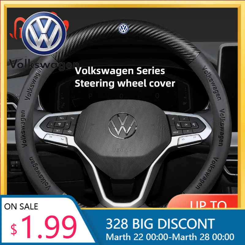 

Чехол на руль из карбона 38 см для VOLKSWAGEN, для VW Golf, Passat b6, Phaeton, Tiguan, Polo, противоскользящий, для интерьера автомобиля.