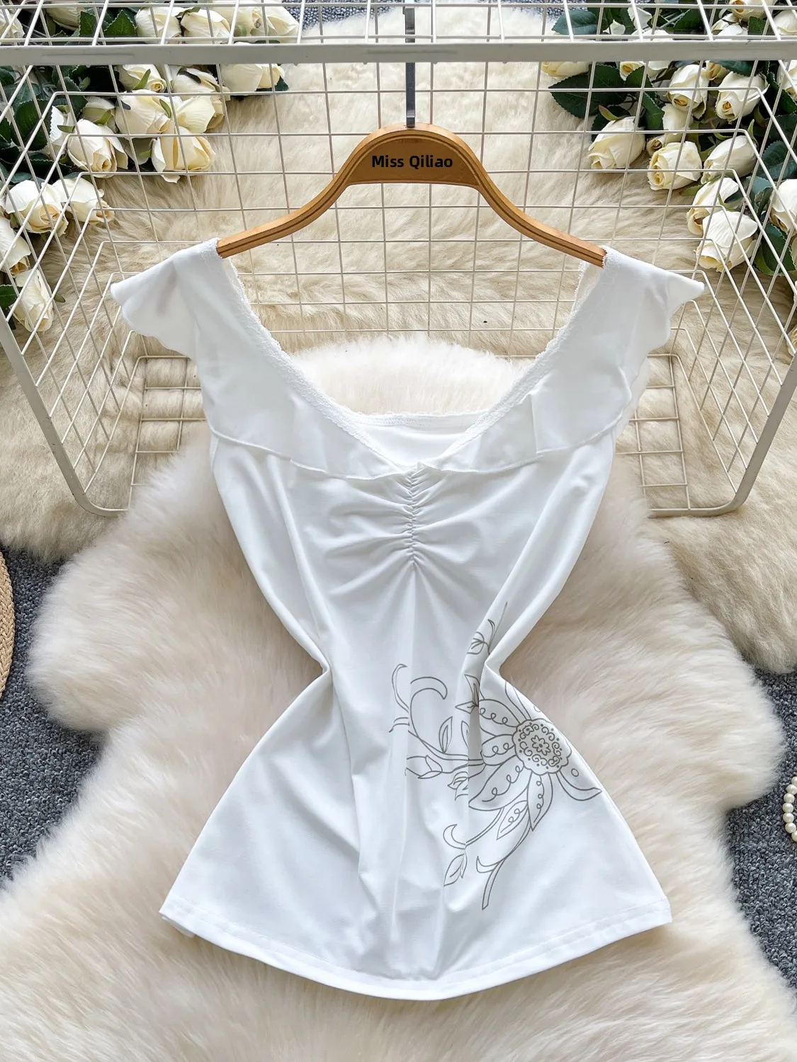 

Slim Fit Floral Print Crop Top Women's Versatile Slimming Sle Vest Casual Commute Polyester Fiber Splice Design Summer Outfit