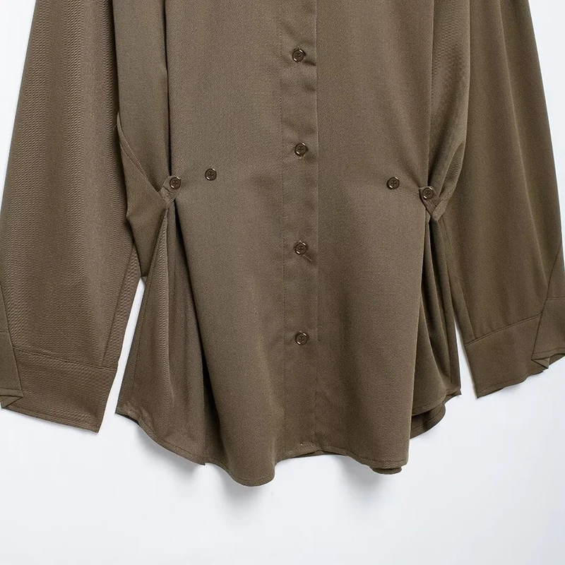 greatguy Vintage Casual Chic Solid Women Blouse Adjustable Turn-down Collar Single Breasted Blouse New Fashion 2024 Autumn Shirt