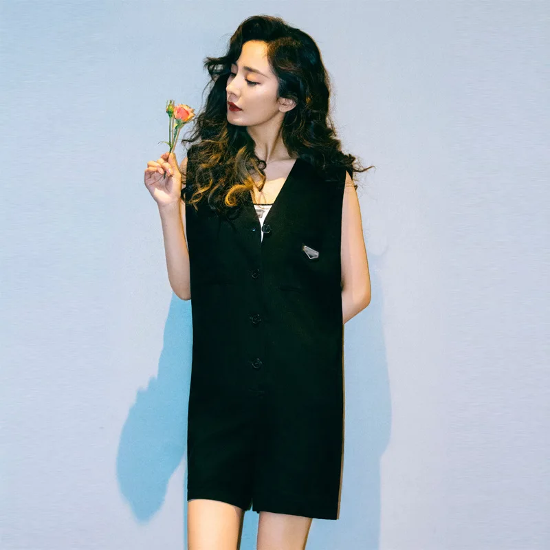 

Ele V-Ne Svel One-Piece Pants Women's Faionable Low-Waist Five-Quarter Length Single-Piece Suit