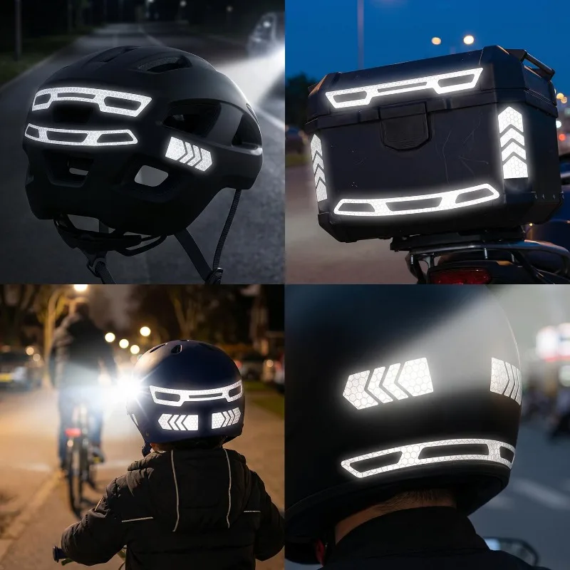 2-10Sets Helmet Warning Reflective Stickers Night Safety Driving Accessories Fluorescent Decorative Sticker Motorcycle Decal