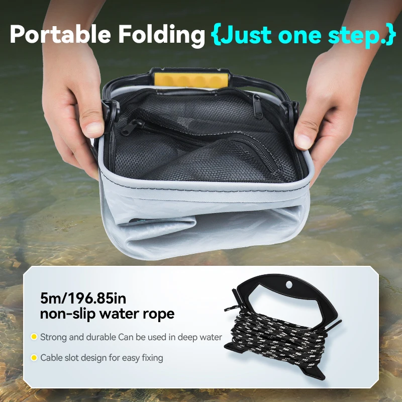دلو صيد السمك 2 في 1 قابل للطي - دلو بئر حي وطعم محمول، مساحة تخزين سميكة مانعة للتسرب، مدخل سريع التحرير