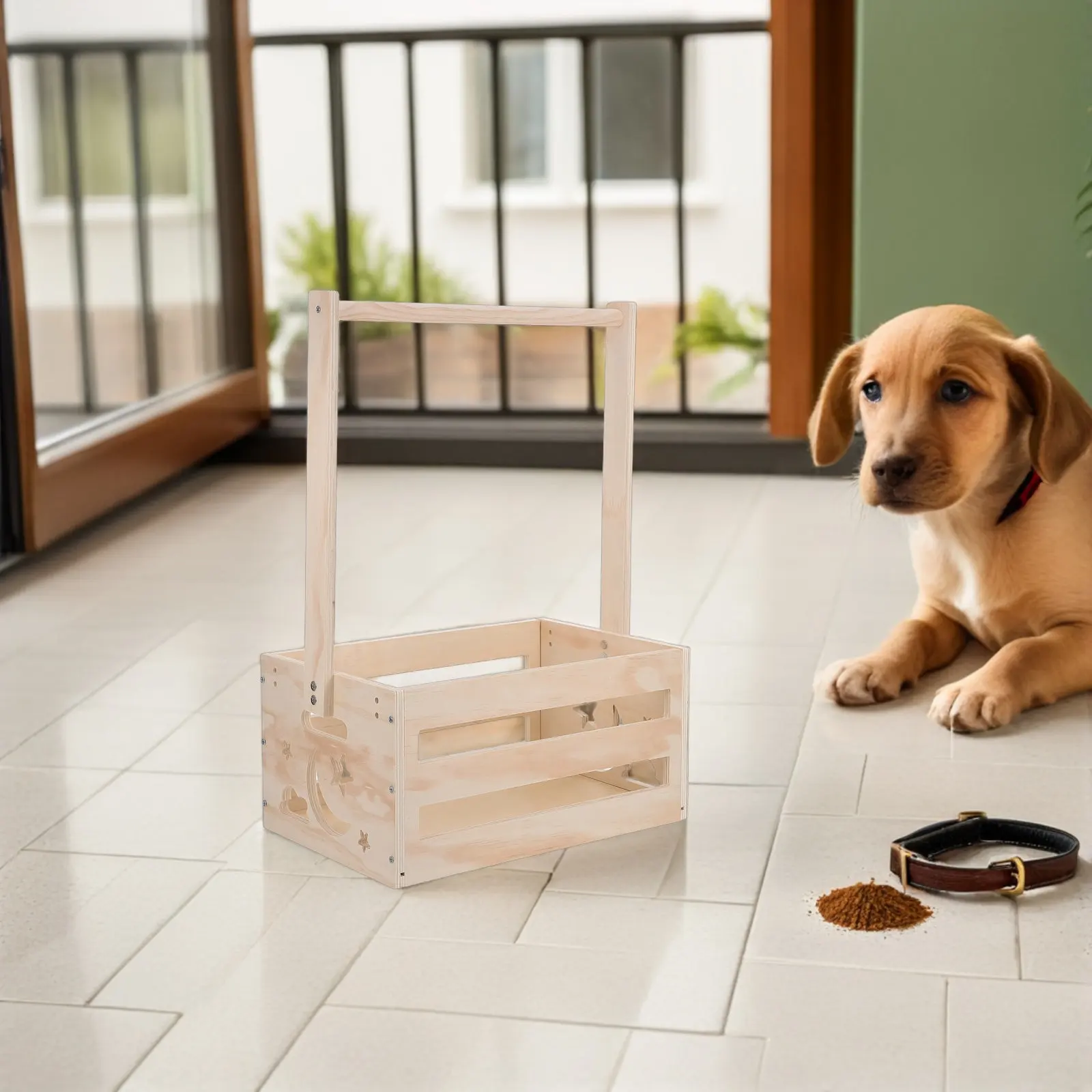 Wooden Pet Clothes Organizer Dog Closet Wardrobe Hanging Rod Storage Basket for Clothes Leashes Accessories 20x13.5x9inch Small view 4