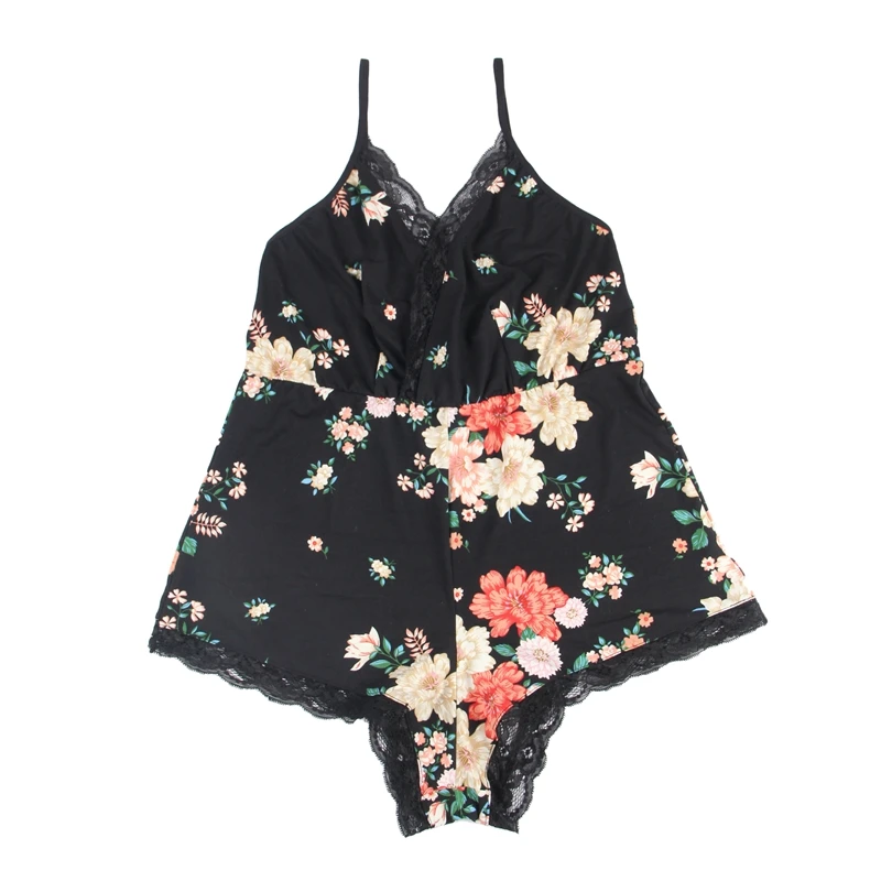 Plus Size Pajama Shorts Jumpsuit Bloemen Gedrukt Nachtkleding Vrouwen Rompertjes Voor Volwassenen V-hals Comfortabele Sexy Nachtkleding Rompertjes