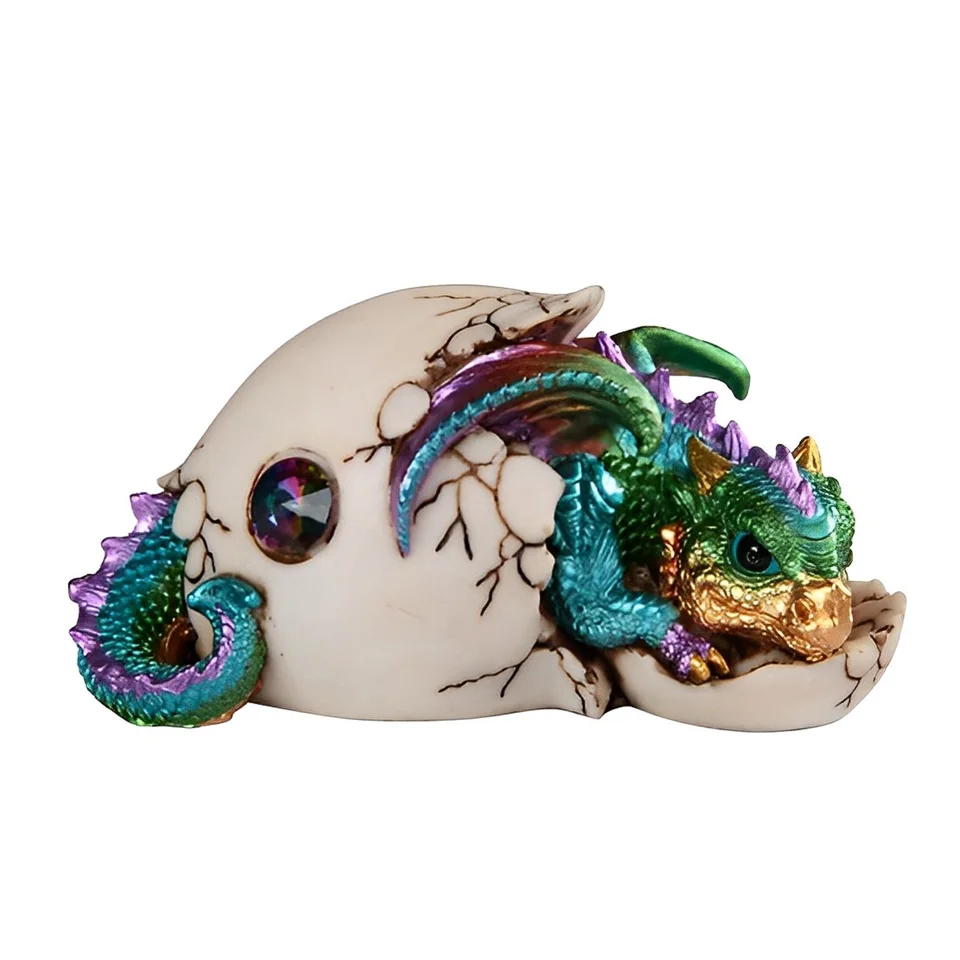 Colorful Dragon Baby Hatchling Figurine with Geode Base