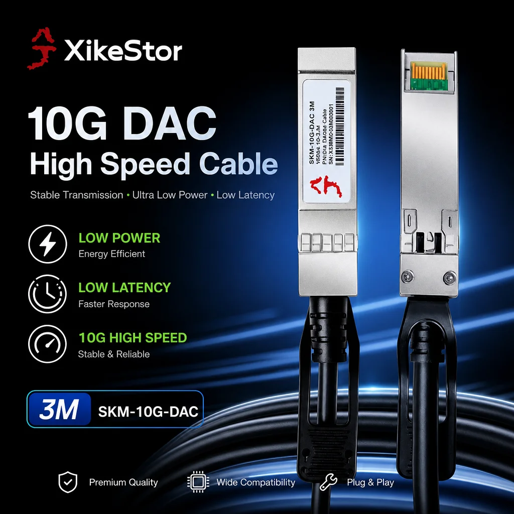XikeStor 10G SFP+ DAC Cable Passive Direct Attach Copper Twinax High Speed Low Latency for Cisco MikroTik Intel Switch