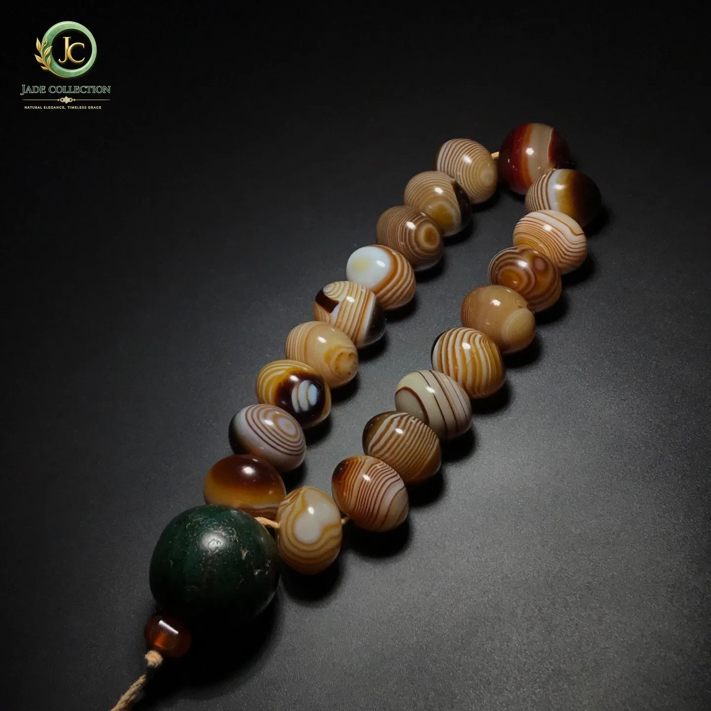 Unique Tibetan Natural Old Agate Dzi Silkworm Lines Beads Amulet Necklace J0401