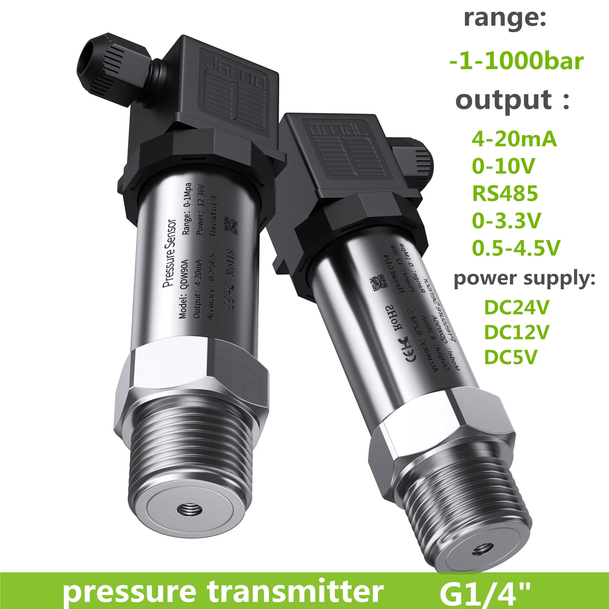 G1/4 Pressure Transmitter 4-20mA 0-3.3V 10V RS485 Output Water Gas Oil Liquid -1bar 10bar 60MPa 20kpa Negative Pressure Sensor