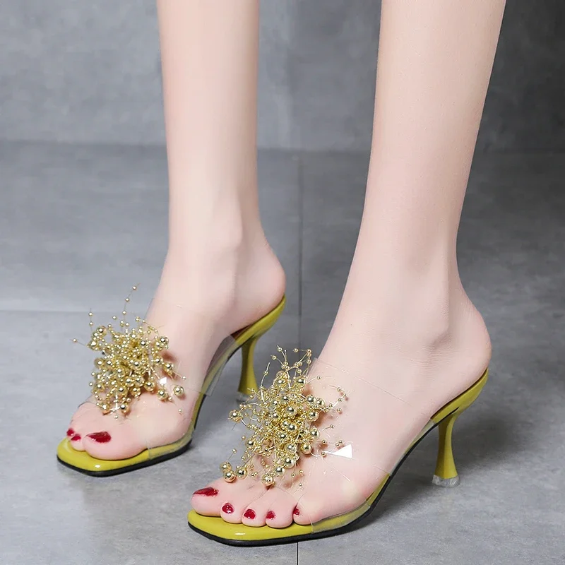 2024Transparent PVC Sandals Women Square Head Clear Crystal Cup High Heel Stilettos Sexy Pumps Summer Shoes Peep Toe Women Pumps