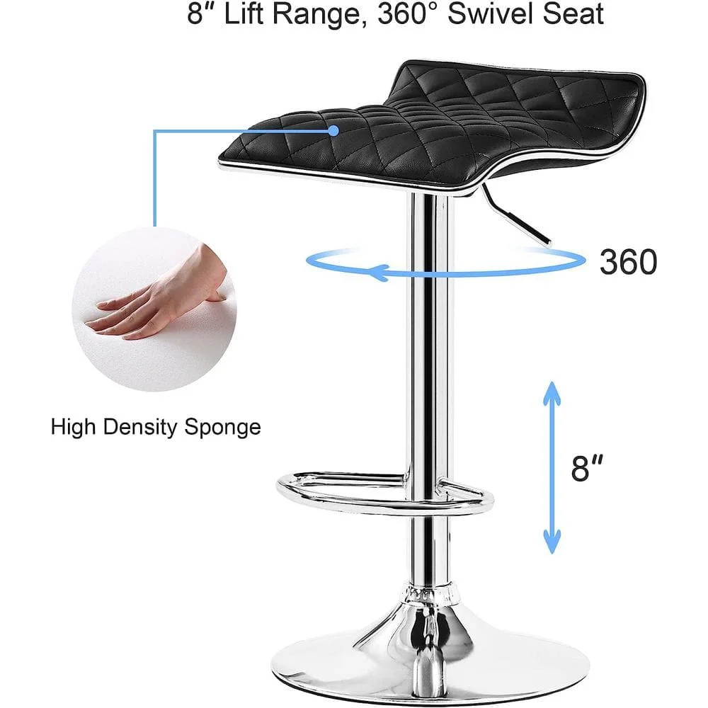 Metal negro ajustable y giratorio de 24,8 pulgadas. Taburete de bar H con taburete de bar moderno de piel sintética y metal, juego de 2
