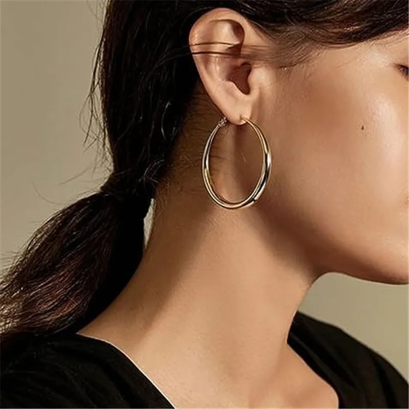 Fashion Silver Color Stainless Steel Hoop Earrings for Women Exaggeration Circle Bride Earrings Jewelry Accessory e446