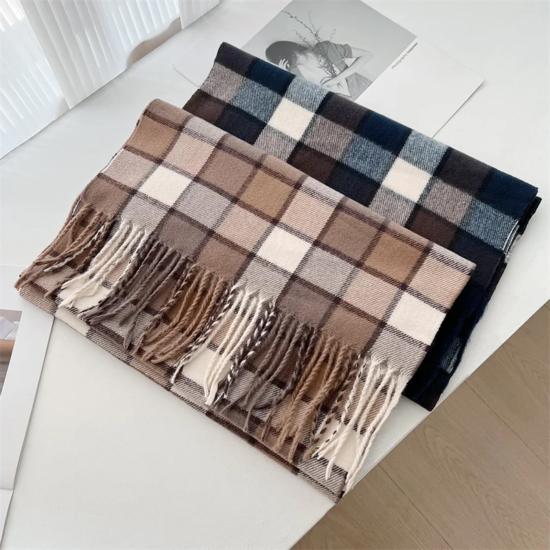 35*200cm Plaid Scarf Women Winter Tassel Travel Warm Long Neckerchief Shawl Lady Cashmere Wrap Pashmina Fashion