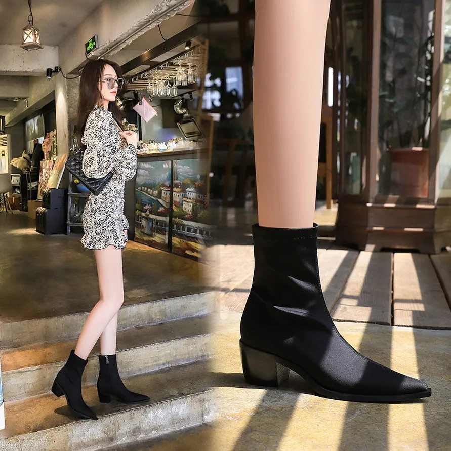 

New Fashionable Sexy Nightclub Foot Repair For And Comfortable Coarse Heels Pointed Short Boots Women Pumps