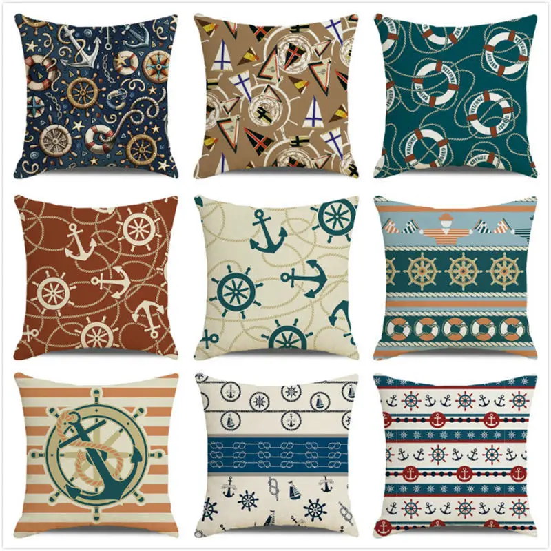 Marine anchor, rudder, compass, rope Digital printing short plush pillow covers for car sofa office cushion cover home goods