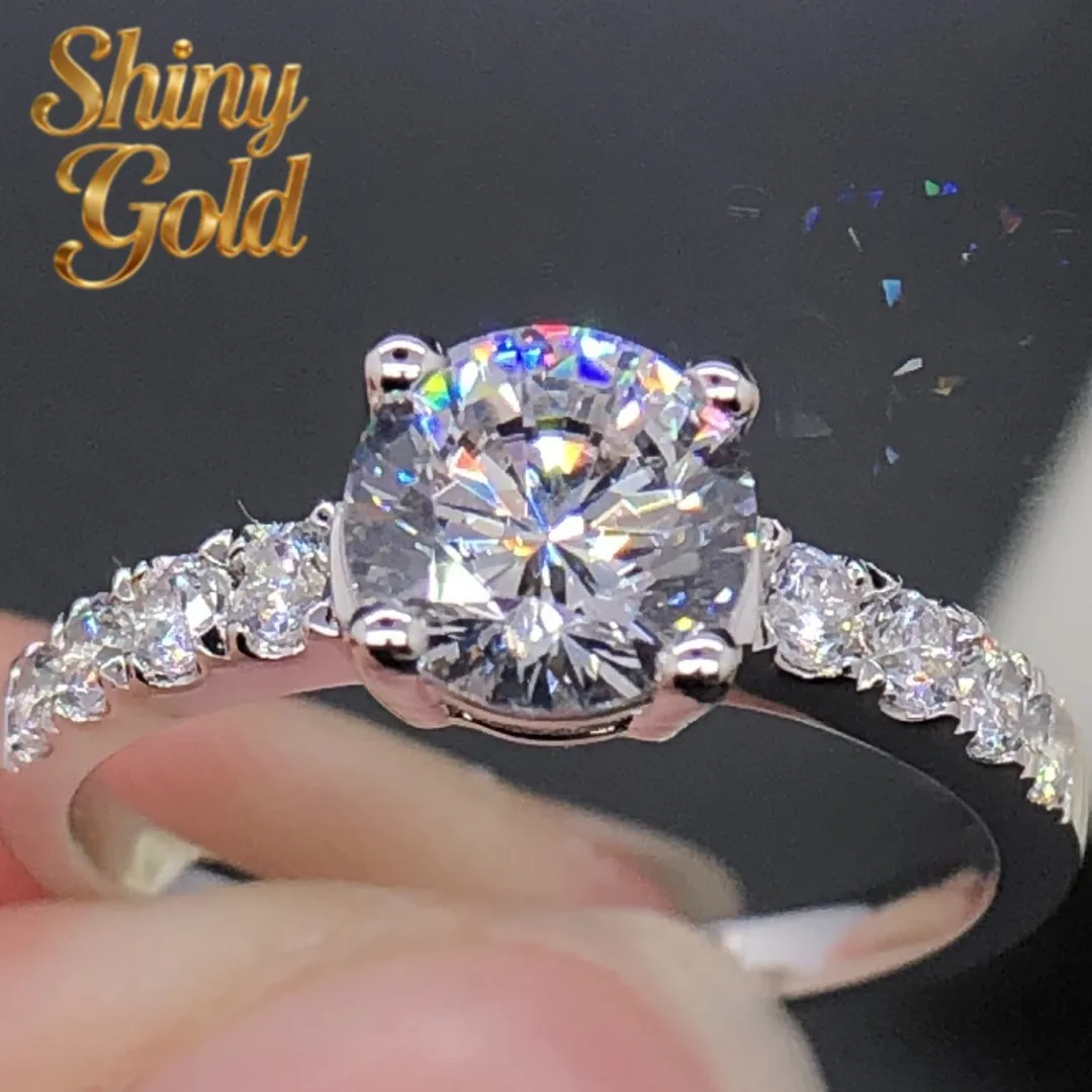 

Кольцо с муассанитом ShinyGold, 1 карат, круглая огранка, D VVS1, из белого золота 14K (AU585), для помолвки