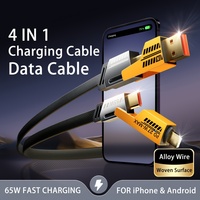 4in1 Keychain 65W USB C PD Fast Charging Cable Multi Port Data Cord for iPhone 16 15 14 Pro Max MacBook Samsung Xiaomi Type C