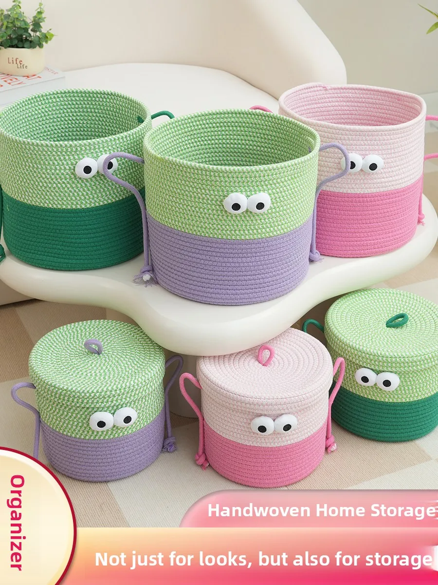 

Cartoon round Storage Buet Monster Eyes Office Sna Basket Home Storage Organizer Cotton Fabric Living Room Decor