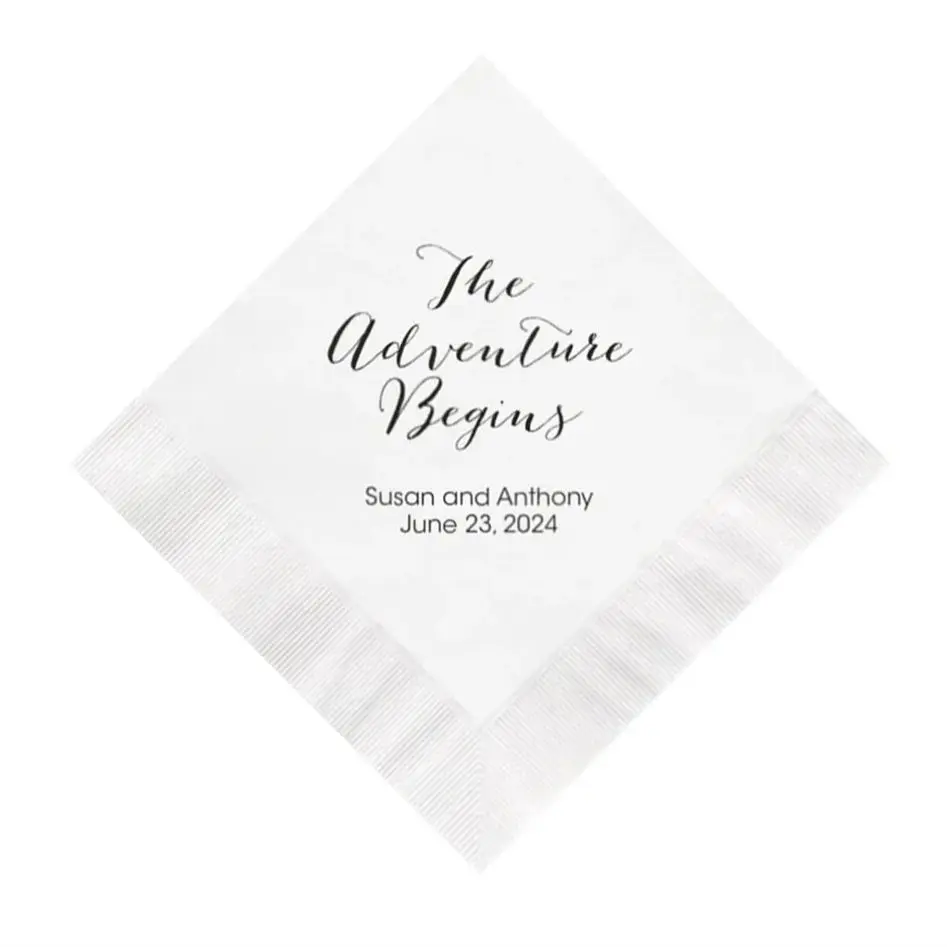 Custom The Adventure Begins Wedding Napkins Personalized Set of 100 Reception Decorations