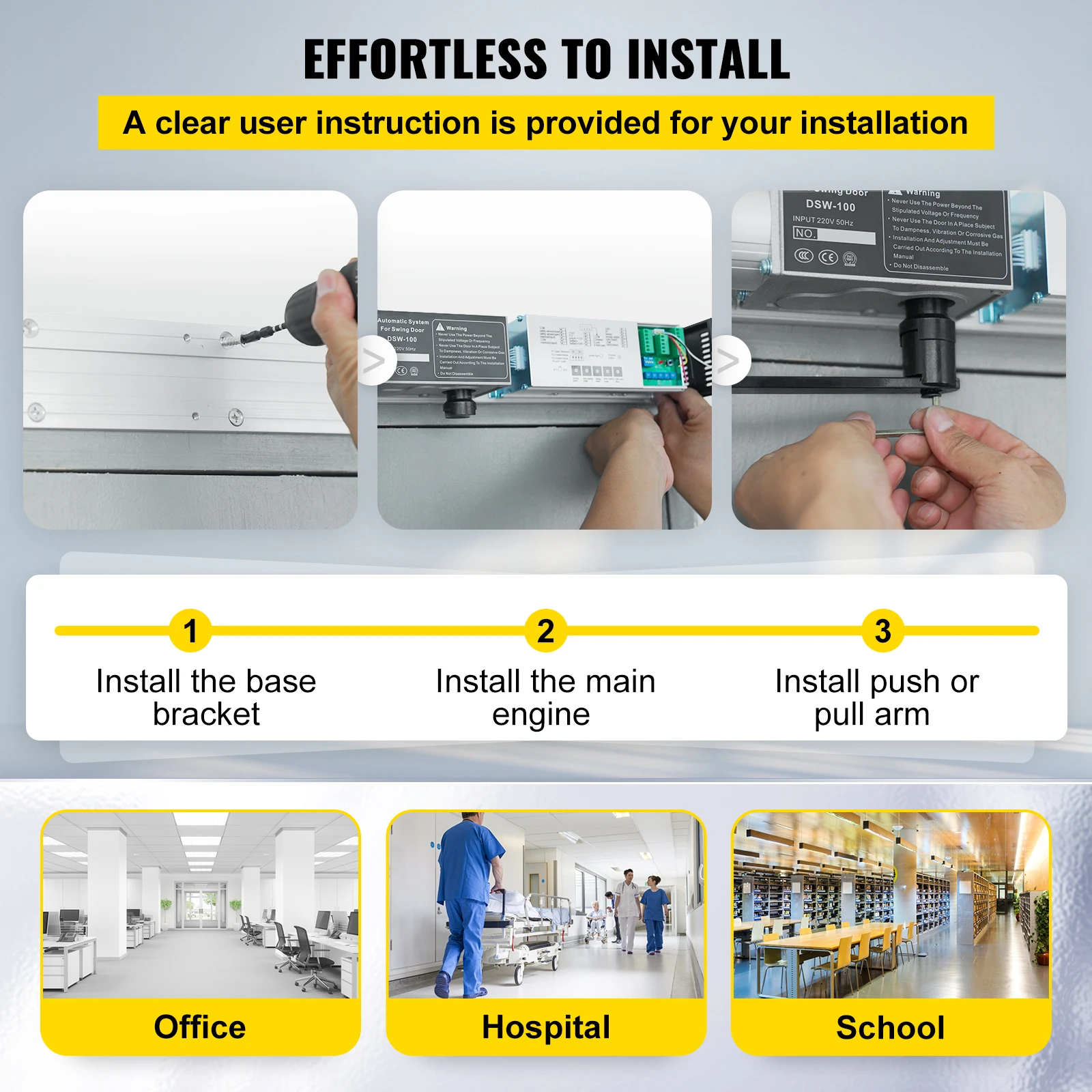 SucceBuy Automatic Door Opener 100-240V for Max 220lbs Doors, Swing Door Operator for Disabilities for Office School Hospital