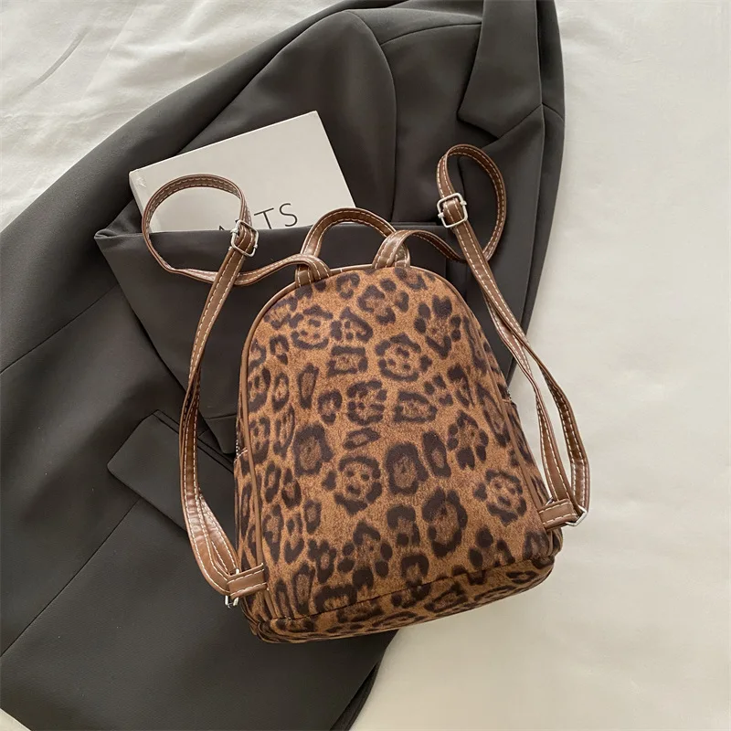 Leopard PU Leather Women's Backpack Autumn Designer Shoulder Bag Luxury Brand Mini Handbag Small Crossbody Bags for Lady