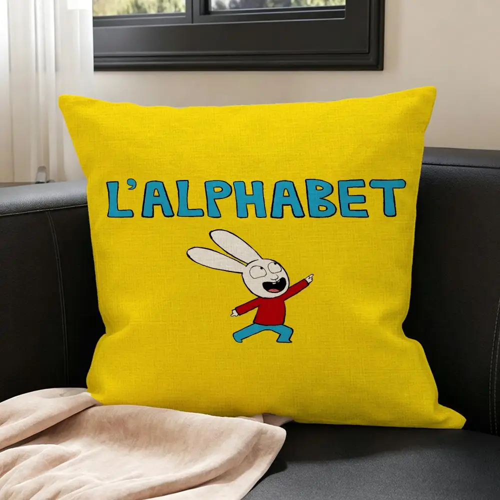 Cartoon Simon Super Rabbit Cushion Cover Natural Linen Pillowcase Set, All-in-One Decor for Sofa, Bedroom & Chair