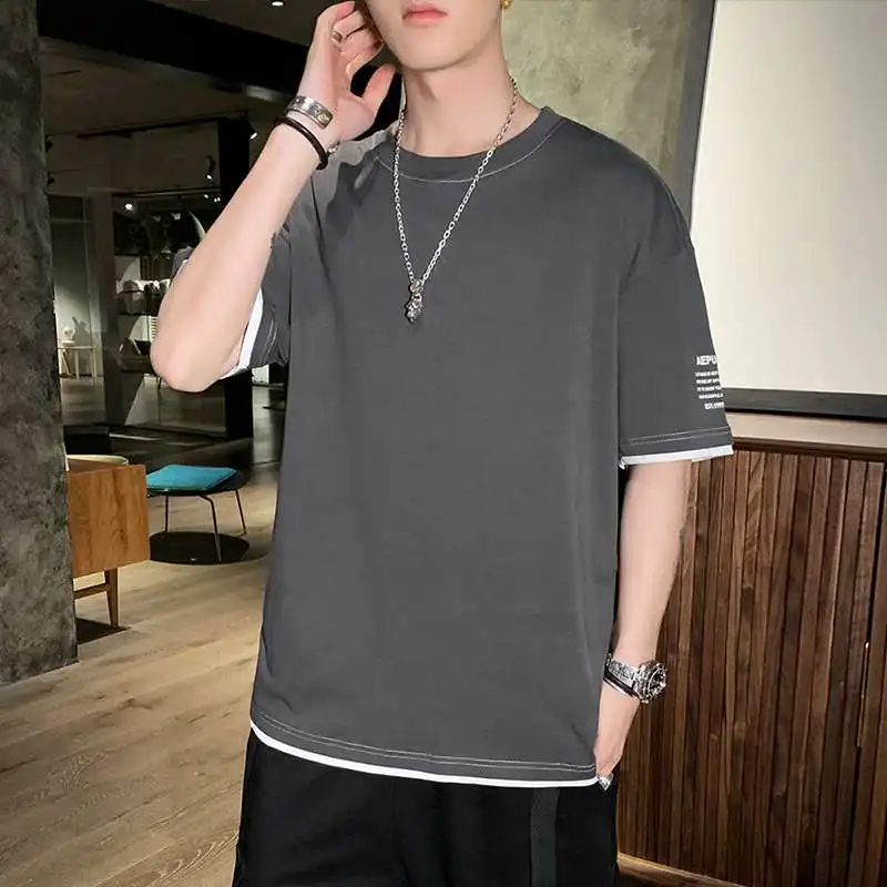 

Летняя мужская футболка свободного кроя с принтом, повседневная, из тонкого хлопка, уличная мода, брендовый стиль, молодежный дизайн