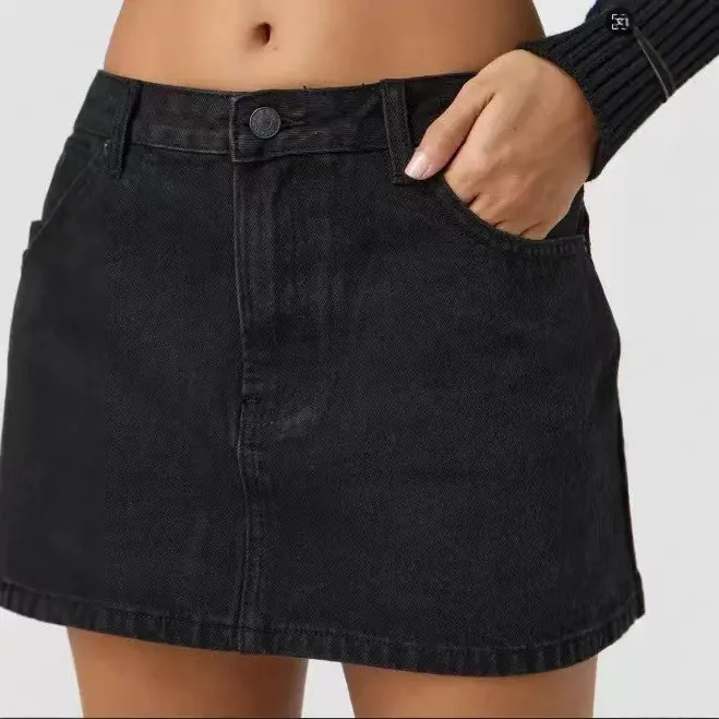Washed Finish Style Mid Waist Skirt Sweet and Fresh with Distressed Lightweight Cropped Length Streetwear Daily Skirts for Women