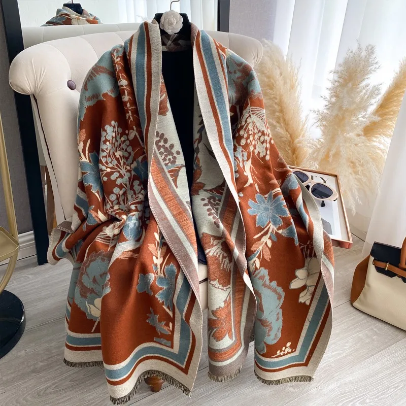 

New Korean-style double-sided printed imitation cashmere scarf for women, thickened winter warm neck wrap fashion shawl neck