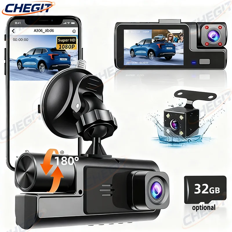 1080P 3 قناة واي فاي APP داش كام سيارة DVR HDCar كاميرا مسجل فيديو الجبهة الرؤية الخلفية الصندوق الأسود اكسسوارات السيارات #1