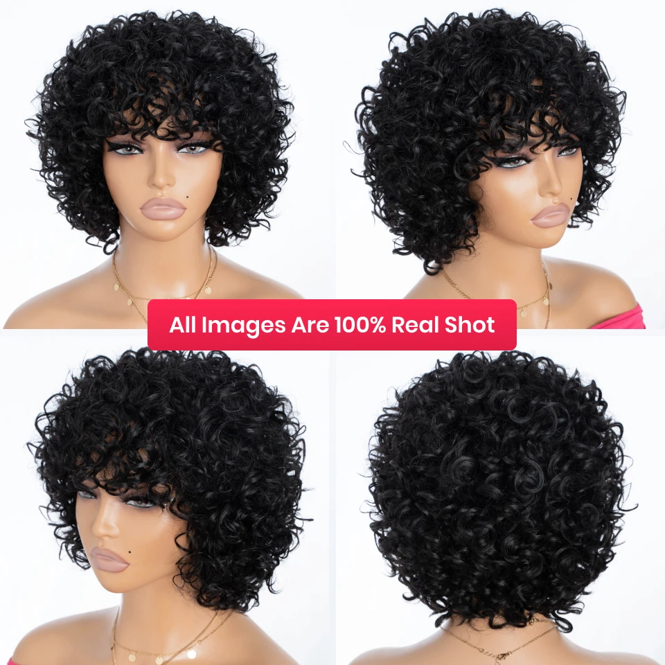 Remy forte curto encaracolado bob perucas de cabelo humano completo máquina feita peruca natural preto sem cola perucas de cabelo humano pixie corte curto bob perucas