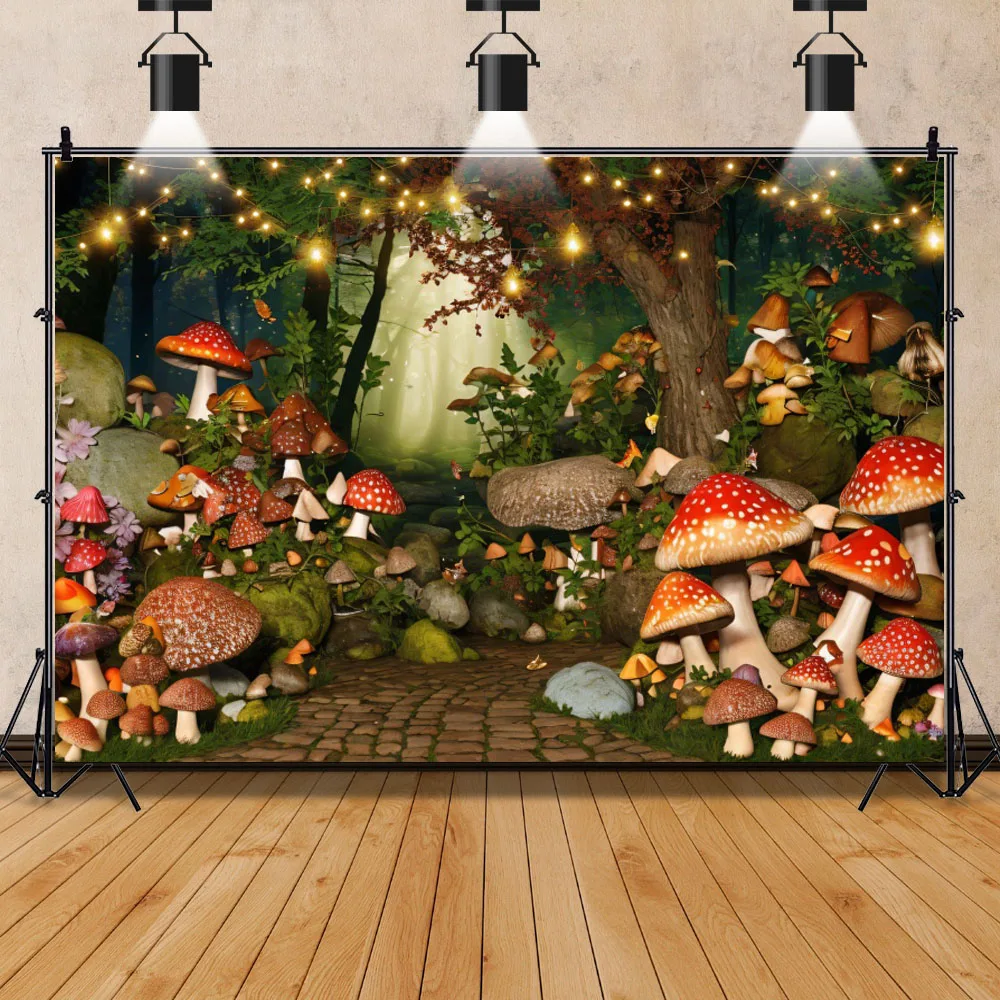 Fairy Tale Mushroom Photography Background Dreamy Forest Castle Wonderland Jungle Backdrop Baby Shower Birthday Party Decor